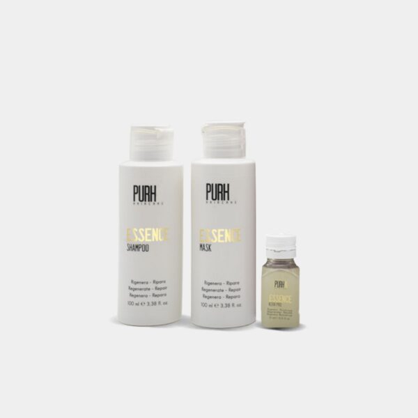 Kit cheratina per capelli danneggiati Essence Purha Haircare kit essence shampoo maschera fiala