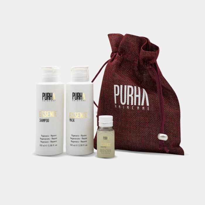 Kit cheratina per capelli danneggiati Essence Purha Haircare kit essence shampoo maschera fiala gift